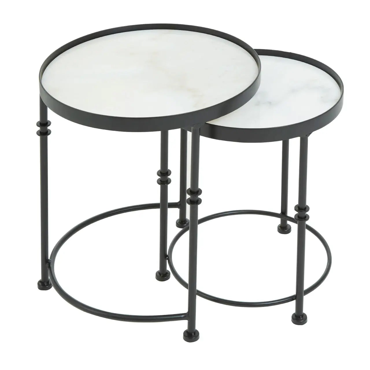 Arcana Round Marble Top Set Of 2 Side Tables With Black Frame