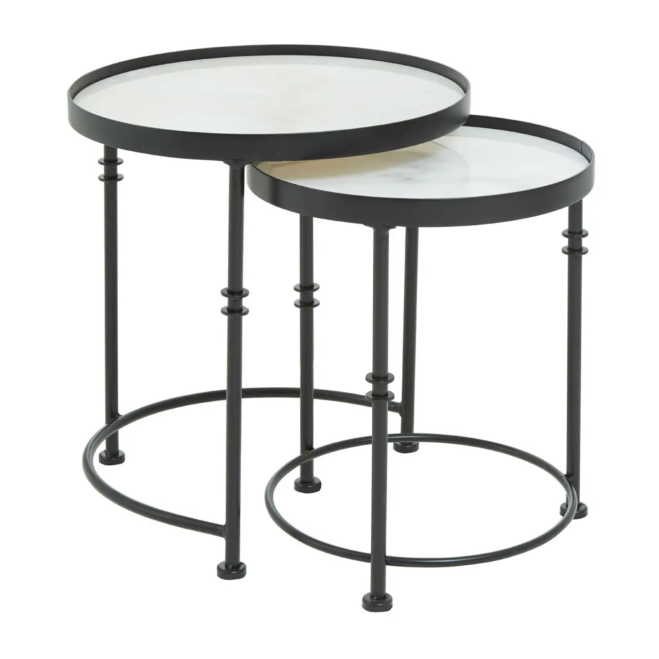 Arcana Round Marble Top Set Of 2 Side Tables With Black Frame
