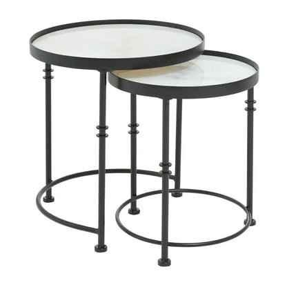 Arcana Round Marble Top Set Of 2 Side Tables With Black Frame
