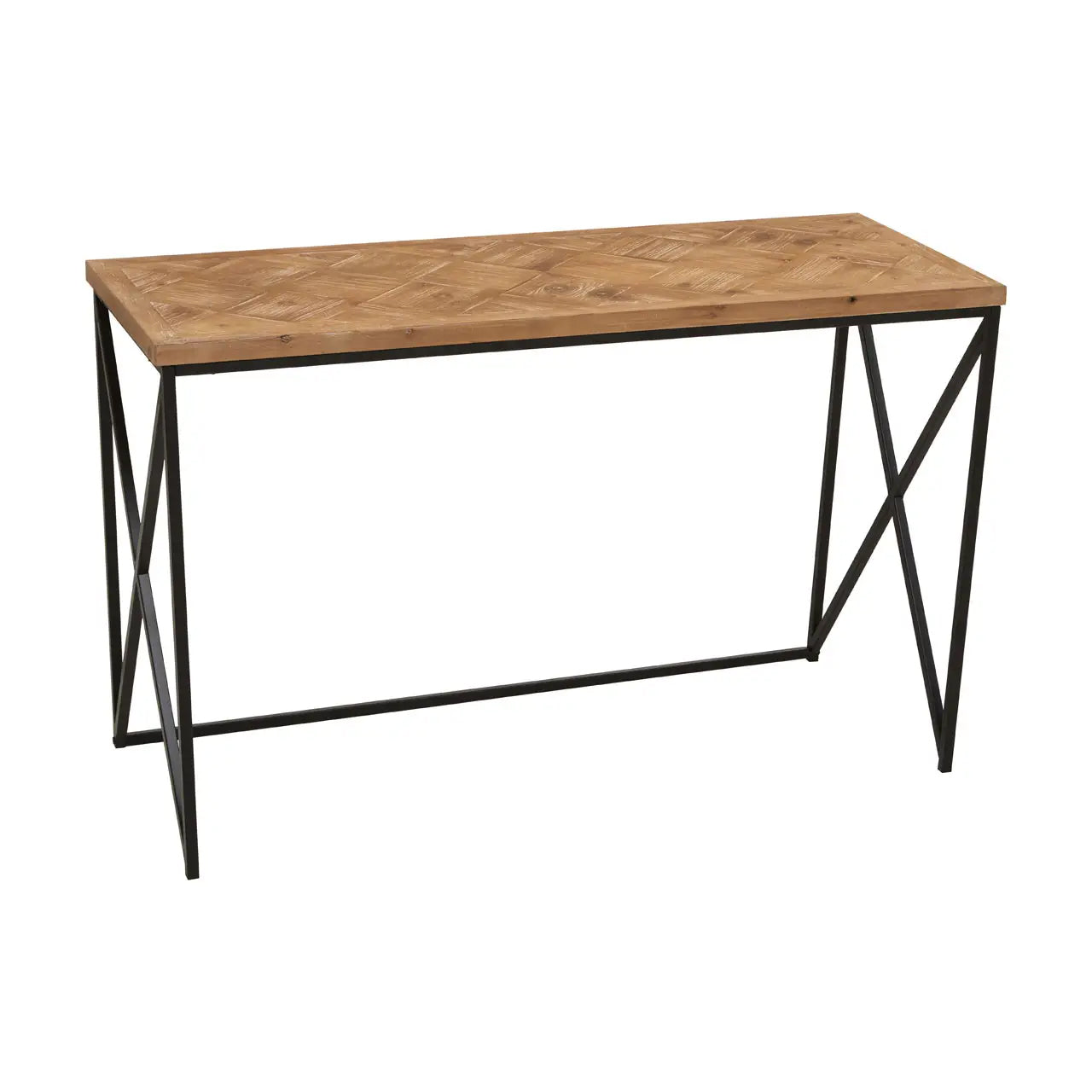 Kickford Wooden Console Table In Natural With Black Iron Frame