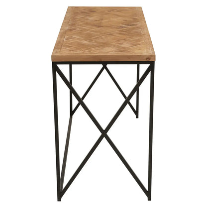 Kickford Wooden Console Table In Natural With Black Iron Frame
