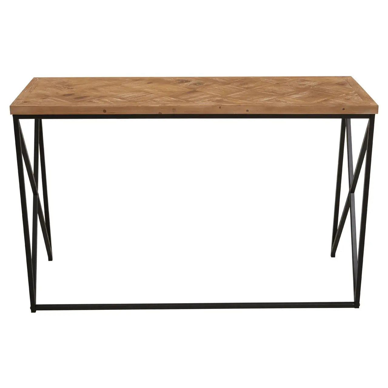 Kickford Wooden Console Table In Natural With Black Iron Frame