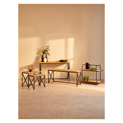 Kickford Wooden Console Table In Natural With Black Iron Frame