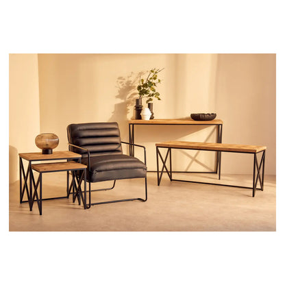Kickford Wooden Console Table In Natural With Black Iron Frame