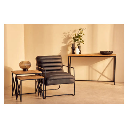 Kickford Wooden Set Of 2 Side Tables In Natural With Black Iron Frame