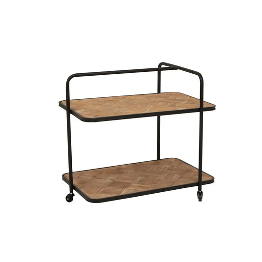Kickford Wooden Serving Trolley In Natural With Black Iron Frame