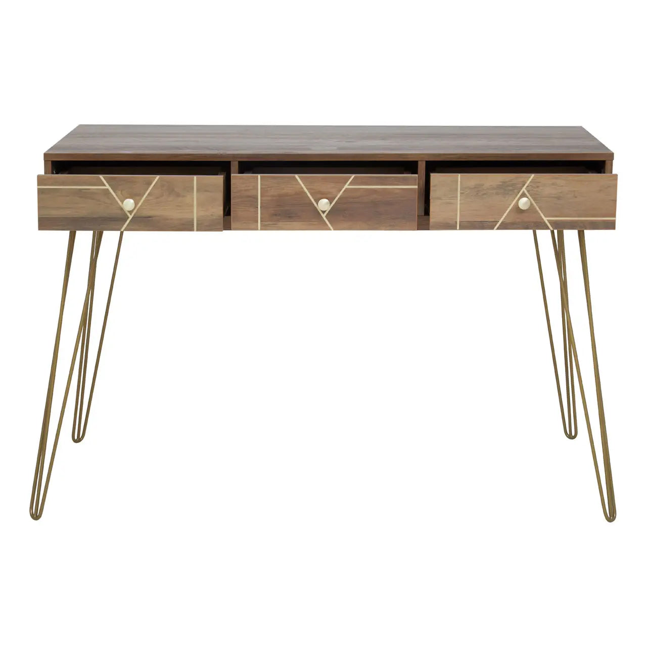 Flori Wooden Computer Desk With 3 Drawers In Brown