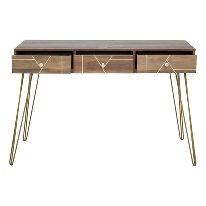 Flori Wooden Computer Desk With 3 Drawers In Brown