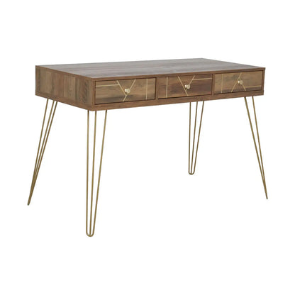 Flori Wooden Computer Desk With 3 Drawers In Brown