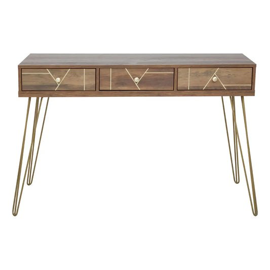Flori Wooden Computer Desk With 3 Drawers In Brown