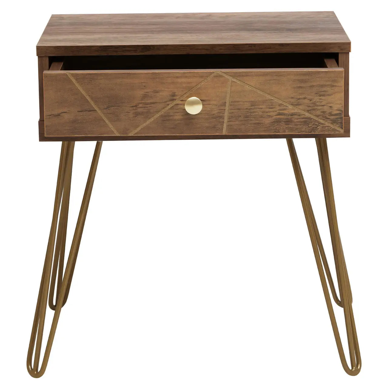 Flori Wooden Side Table With 1 Drawer And Hairpin Legs