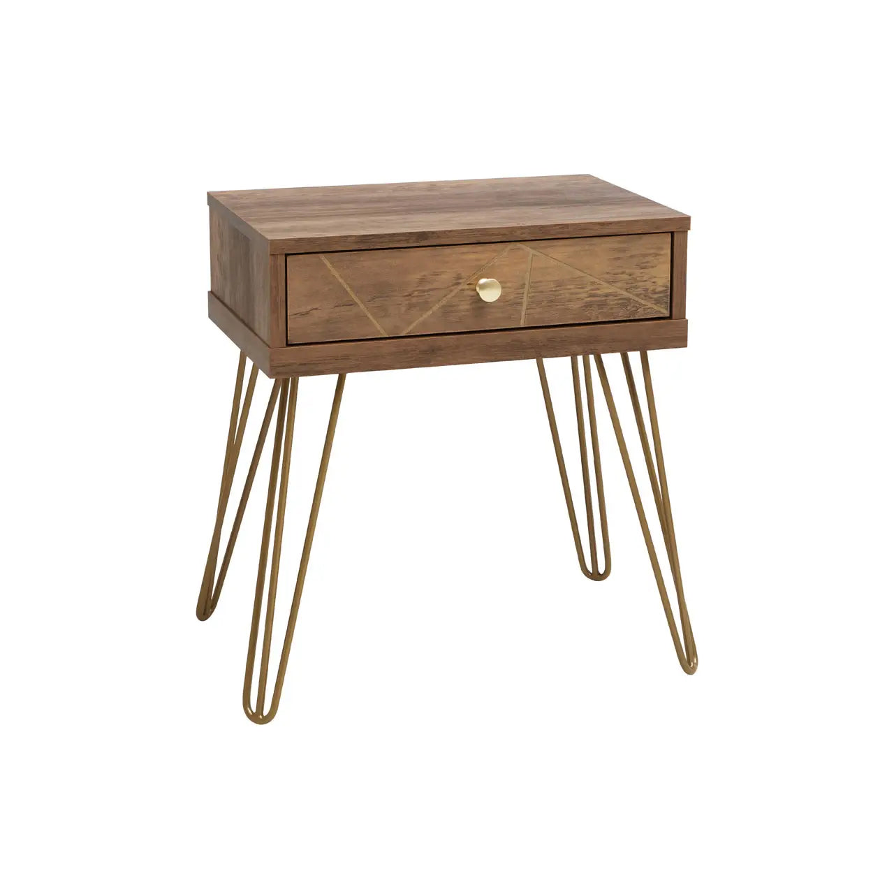 Flori Wooden Side Table With 1 Drawer And Hairpin Legs