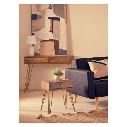 Flori Wooden Side Table With 1 Drawer And Hairpin Legs