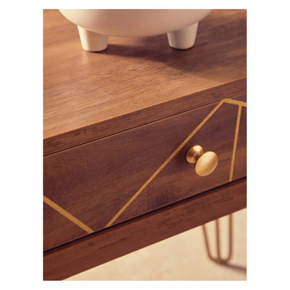 Flori Wooden Side Table With 1 Drawer And Hairpin Legs