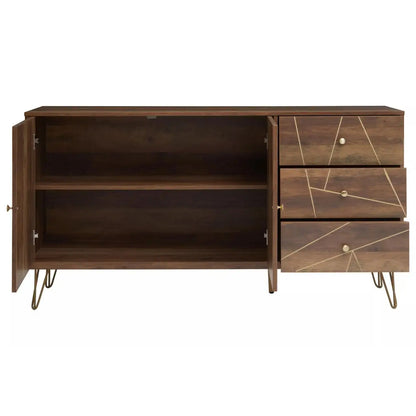 Flori Wooden Sideboard With 2 Doors And 3 Drawers In Brown