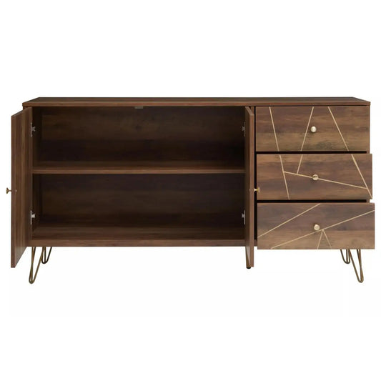 Flori Wooden Sideboard With 2 Doors And 3 Drawers In Brown