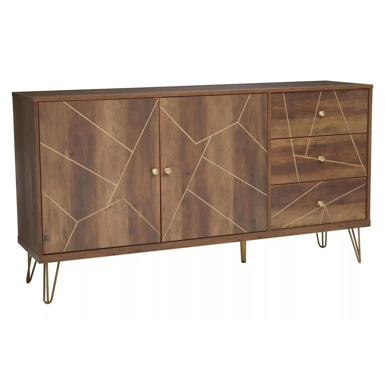 Flori Wooden Sideboard With 2 Doors And 3 Drawers In Brown