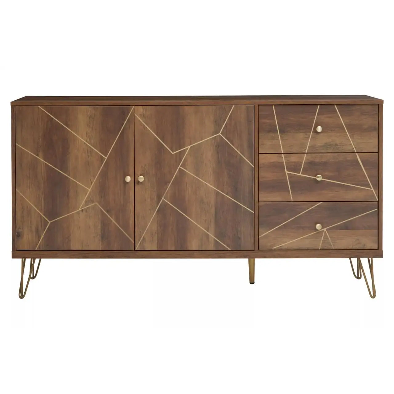 Flori Wooden Sideboard With 2 Doors And 3 Drawers In Brown