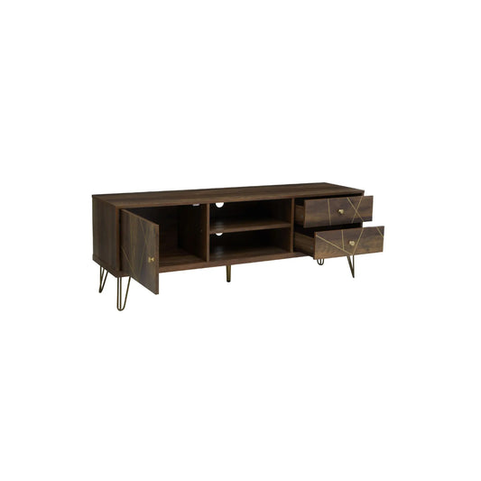 Flori Wooden TV Stand With 1 Door And 2 Drawers In Brown