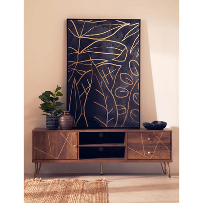 Flori Wooden TV Stand With 1 Door And 2 Drawers In Brown