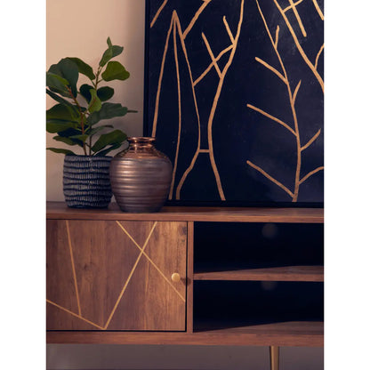 Flori Wooden TV Stand With 1 Door And 2 Drawers In Brown