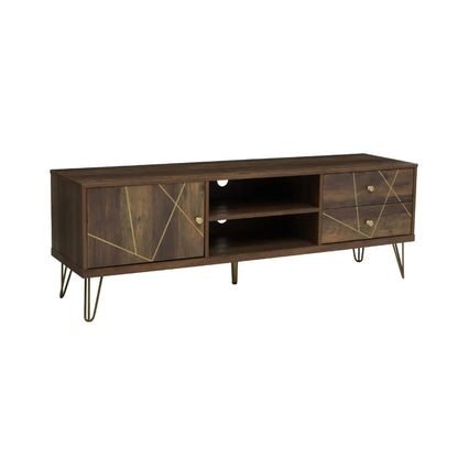 Flori Wooden TV Stand With 1 Door And 2 Drawers In Brown