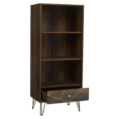 Flori Wooden Bookcase With 2 Shelves And 1 Drawer In Brown
