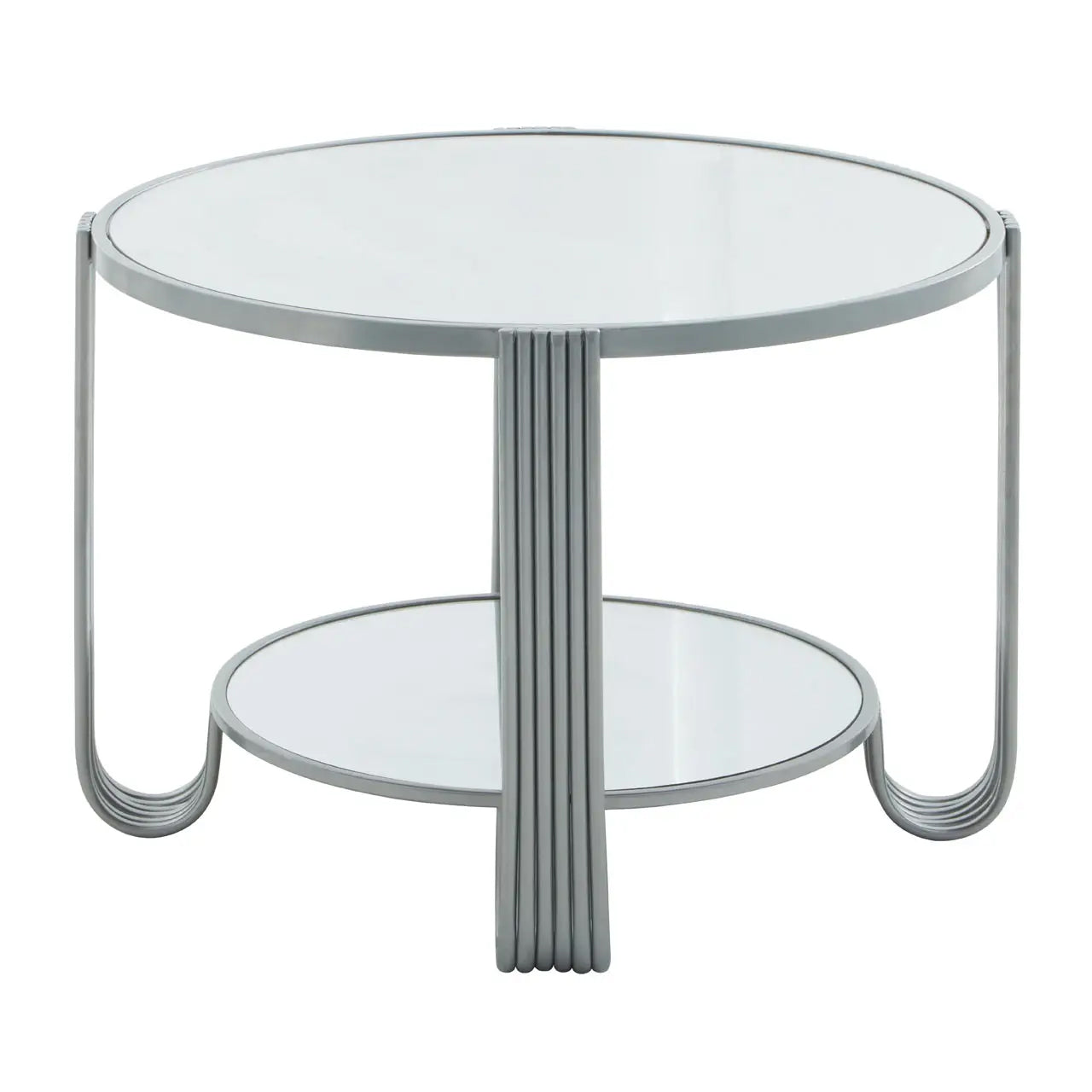 Jolie Round Mirrored Top Side Table With Silver Metal Frame