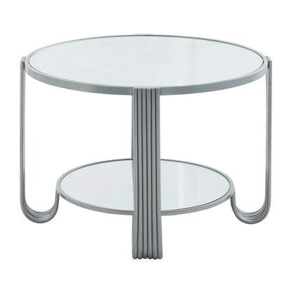 Jolie Round Mirrored Top Side Table With Silver Metal Frame