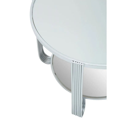 Jolie Round Mirrored Top Side Table With Silver Metal Frame