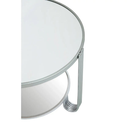 Jolie Round Mirrored Top Side Table With Silver Metal Frame
