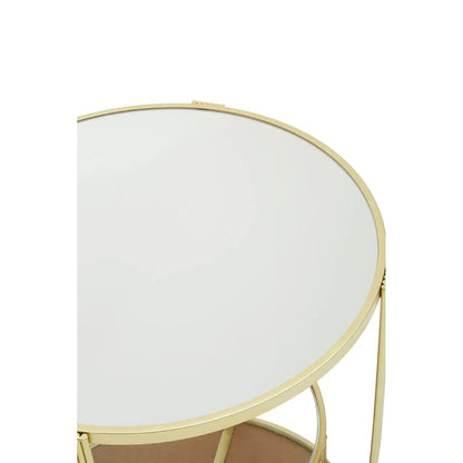 Jolie Round Mirrored Top Side Table With Gold Metal Frame