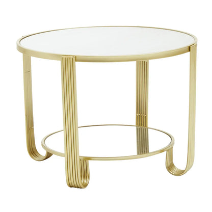 Jolie Round Mirrored Top Side Table With Gold Metal Frame