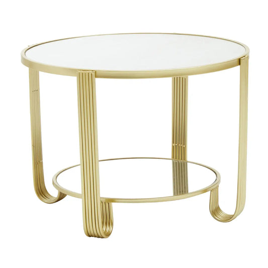 Jolie Round Mirrored Top Side Table With Gold Metal Frame