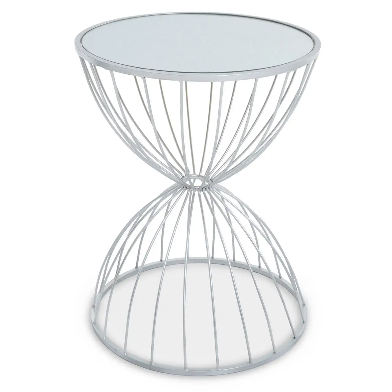 Jolie Hourglass Mirrored Top Side Table With Silver Metal Frame