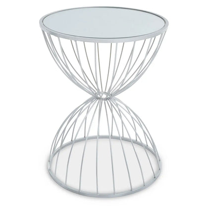 Jolie Hourglass Mirrored Top Side Table With Silver Metal Frame