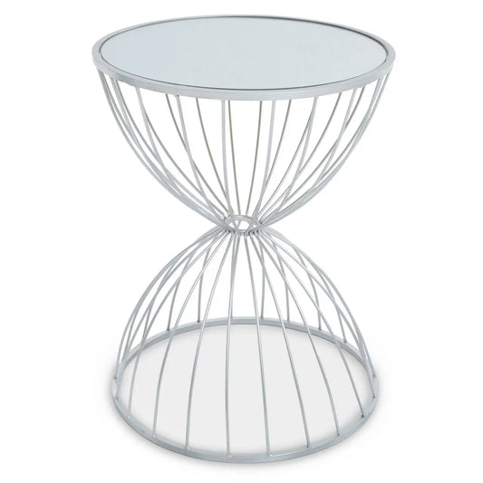 Jolie Hourglass Mirrored Top Side Table With Silver Metal Frame