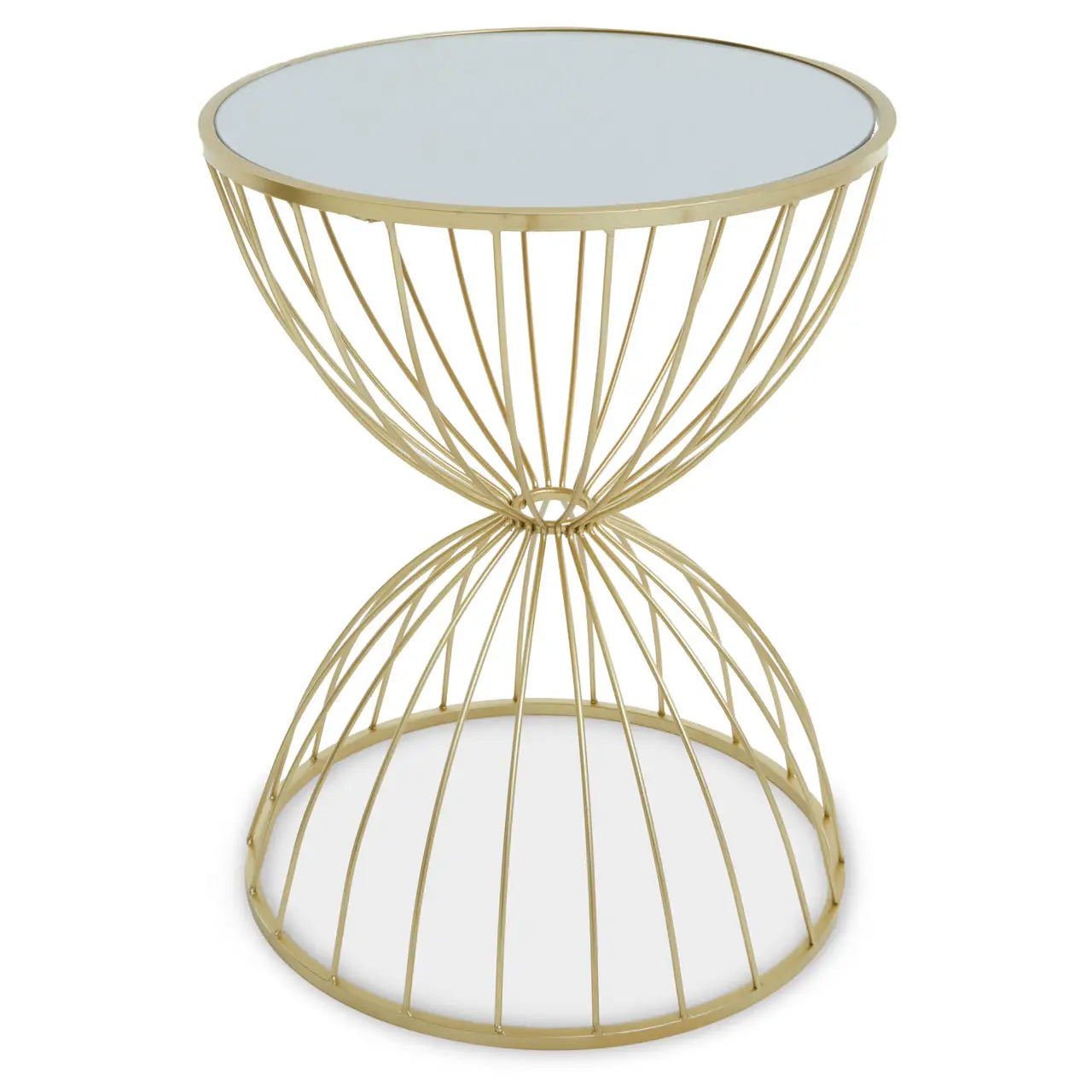 Jolie Hourglass Mirrored Top Side Table With Gold Metal Frame