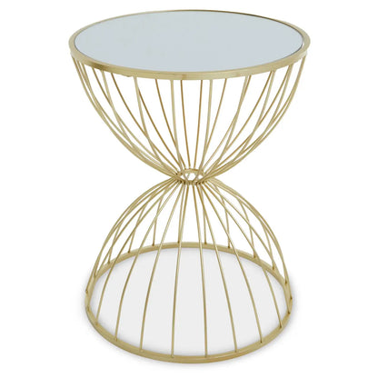 Jolie Hourglass Mirrored Top Side Table With Gold Metal Frame