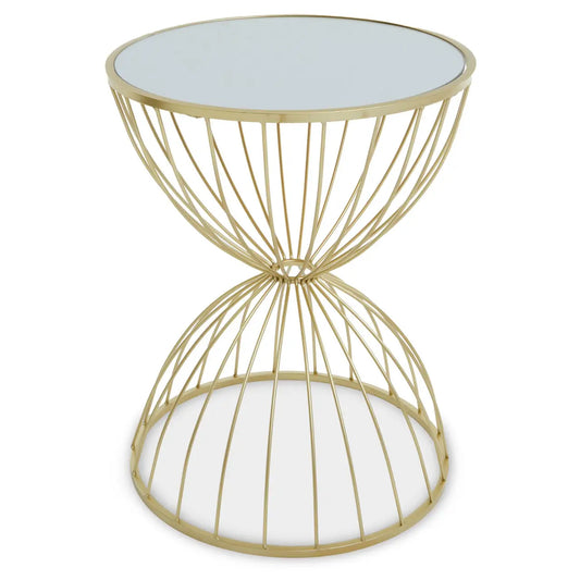 Jolie Hourglass Mirrored Top Side Table With Gold Metal Frame