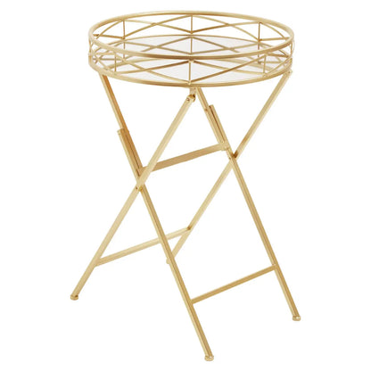 Jolie Round Side Table With Gold Tray Metal Frame