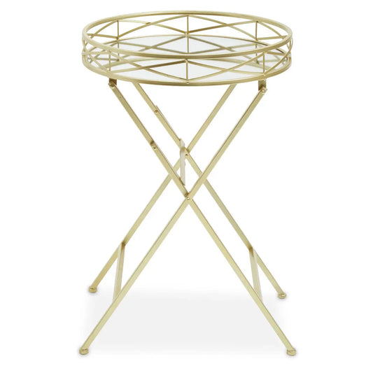 Jolie Round Side Table With Gold Tray Metal Frame