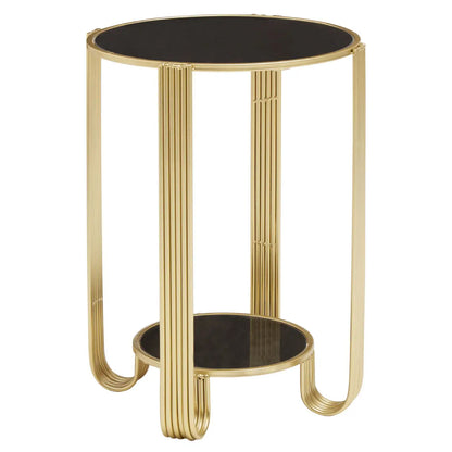 Jolie Round Mirrored End Table In Black With Gold Frame