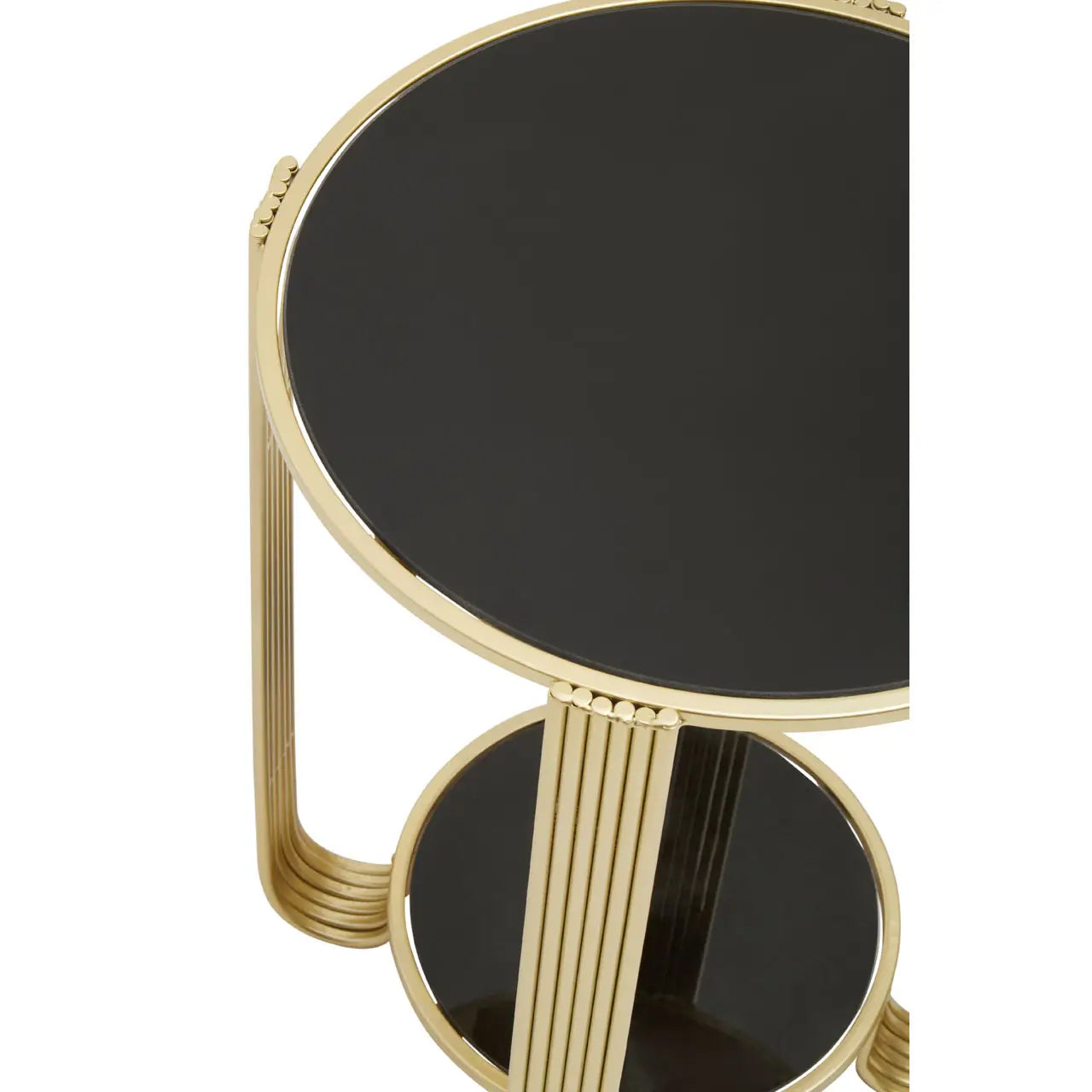 Jolie Round Mirrored End Table In Black With Gold Frame