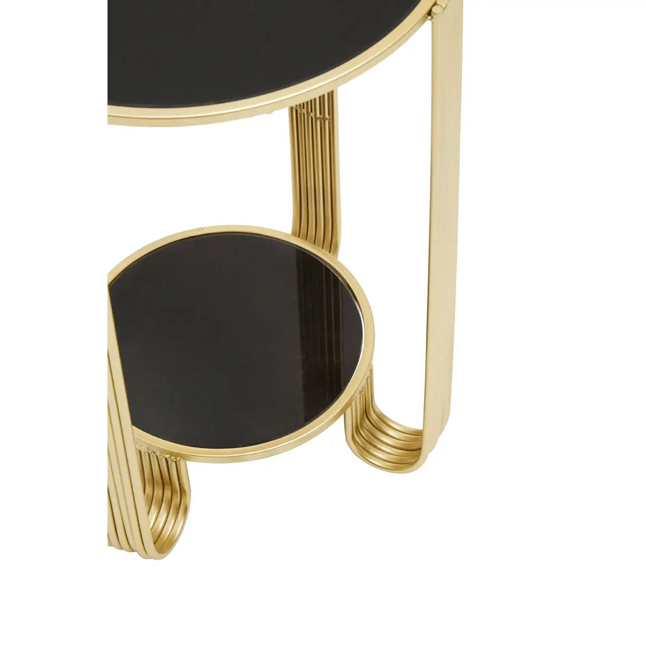 Jolie Round Mirrored End Table In Black With Gold Frame