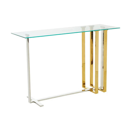 Alvea Rectangular Glass Top Console Table With Stainless Steel Base