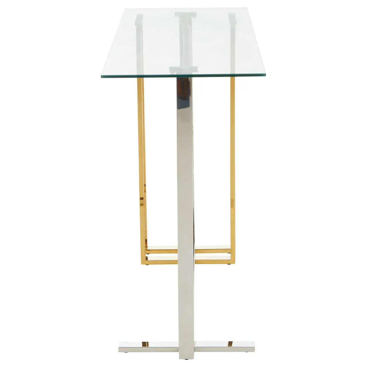 Alvea Rectangular Glass Top Console Table With Stainless Steel Base