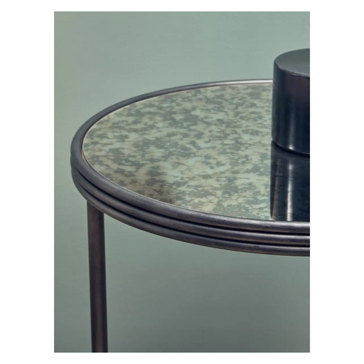 Xania Round Two Tier Antique Mirrored Glass Side Table In Monochrome Hues