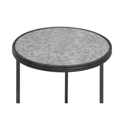 Xania Round Two Tier Antique Mirrored Glass Side Table In Monochrome Hues