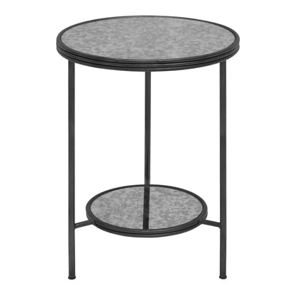 Xania Round Two Tier Antique Mirrored Glass Side Table In Monochrome Hues